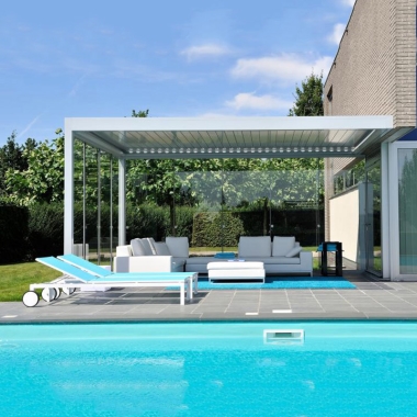 Aluminum louver roof sunshade gazebos pergola louvered roof with side sun screen