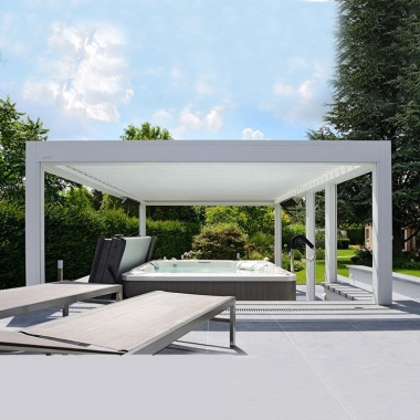 White Outdoor Automatic Aluminium Gazebo Louver Patio Roof System Garden Pergola