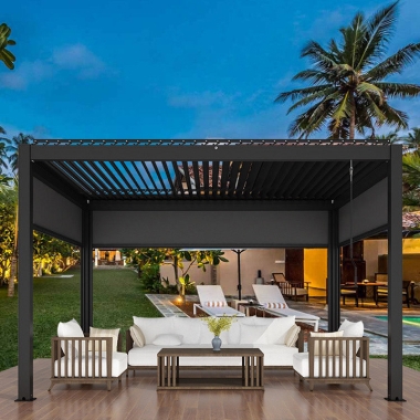 Luxury Electric Terrace Pergola Awning Motorized Windproof Retractable With Side Sun Screen