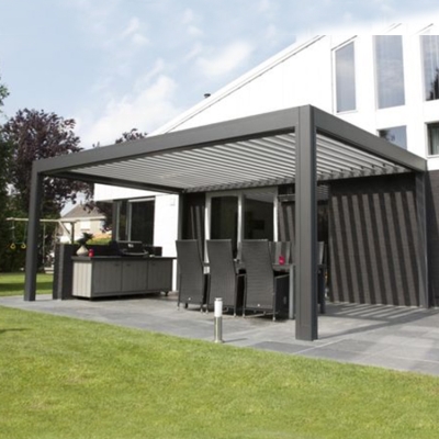 Aluminum shade canopy swing louver pergola with canvas curtain