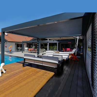 Sun rainproof motorised electric aluminum terrace pergola louvre roof