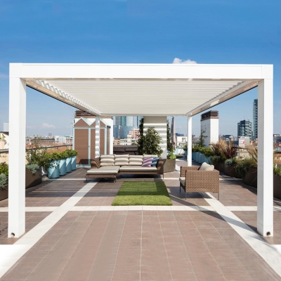 Outdoor automatic metal steel patio cover motorized aluminum shade louver roof pergola
