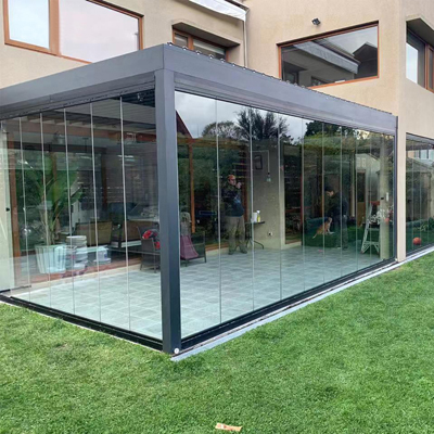 5x3m Waterproof Aluminium Bioclimatic Pergola With Sliding Glass Doors