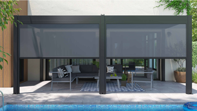 Self-supporting 3x6m aluminium bioclimatic pergola with 2 or 4 blinds