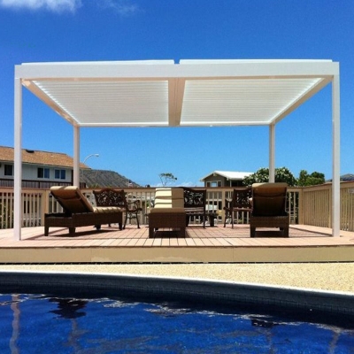 Motorised roofing wind proof louvre roof pergolas for swimming pools