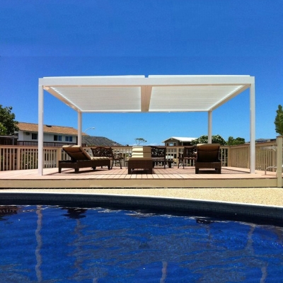 Home decorative outdoor roof terrace pergola roof system with glass door