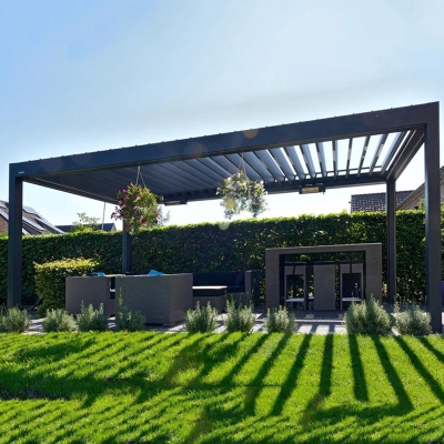 Residential buildings prefab rainproof aluminum motorized sun shade roof louvre awnings