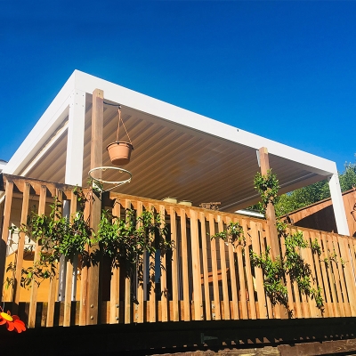 Backyard pergola motorized waterproof rainproof patio roof louvers aluminum