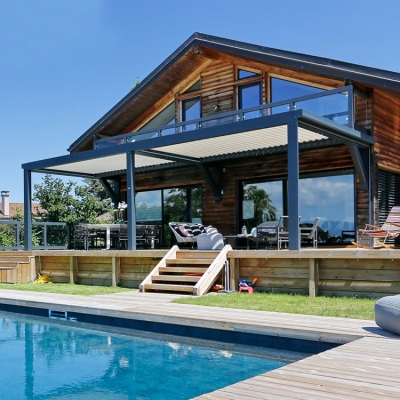 Outdoor patio cover opening closing aluminium pergola roof with glass door