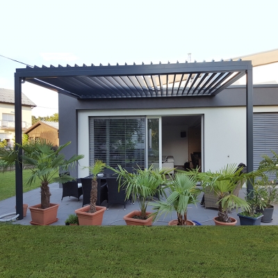 Modern professional motorised rotating rain louvre roof with weather sensor