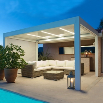 Customized high quality outdoor attached to wall motorised waterproof pergola covers