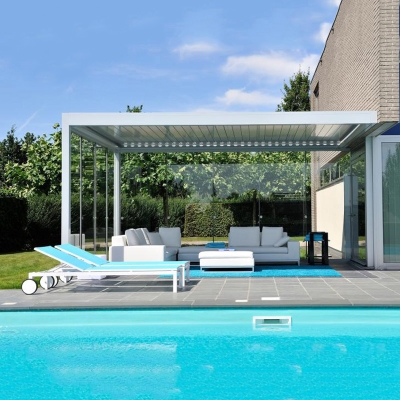 bioclimatic aluminum louver roof waterproof pergola with glass door