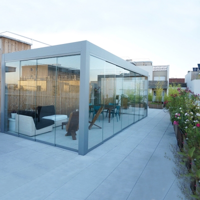 Outdoor metal aluminum bioclimatic pergola louvre systems with adjustable roof