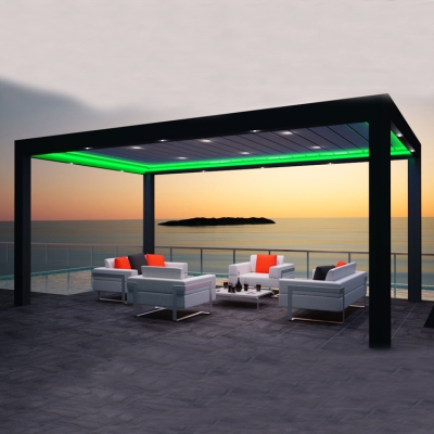 Modern outdoor waterproof electric aluminum pergola gazebo designs with adjustable roof louvers