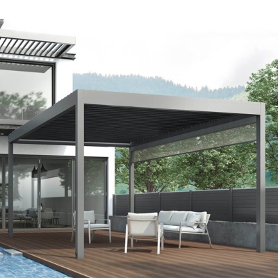 Fully automatic terrace roof sliding louver blades waterproof aluminum pergola