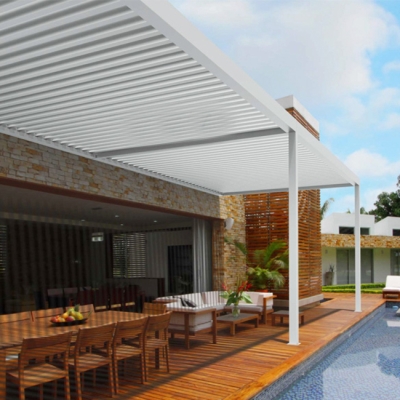 Custom easily assembled motorized outdoor pergola louvers for patio