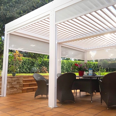 House Sun Rays & Rain Controllable Waterproof Louver Roof Bioclimate Pergolas For Sunny Zones