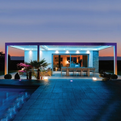 Rainproof Outdoor Aluminum Pergola Automatic Louver Roof With Sliding Glass Door