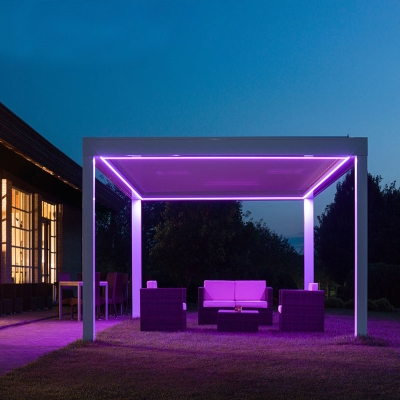 Motorized Metal Garden Pergola Louvre Waterproof  Aluminium Frame Folding Gazebo Roof