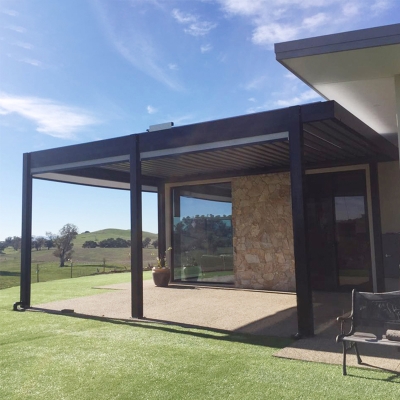 waterproof metal garden pergola Motorized Aluminum  Electric Pergola  With LED light