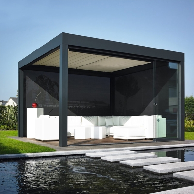 Wholesale 4x3m standard size modern bioclimatique pergola with retractable blinds