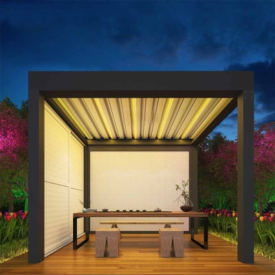 Luxury Outdoor Patio Pergola Waterproof Motorized Gazebo With Screens And Lights