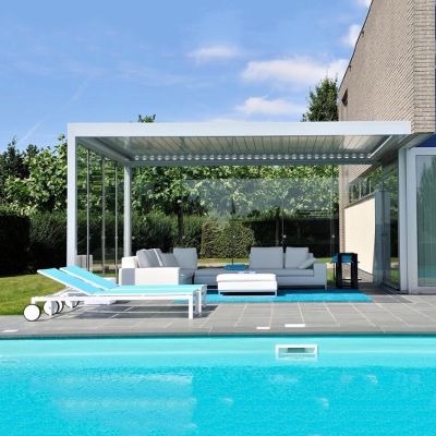 Easy assemble gazebo motorized louvers aluminum pergola with adjustable shade