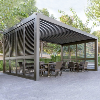 Pergola cover roof system bioclimatica with adjustable louvers