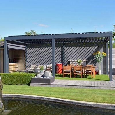 Opening louvred roof sunshade garden arched pergola rotating slide roof