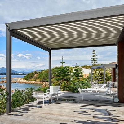 Outdoor motorized opening louvred roof aluminum metal pergola bioclimatic
