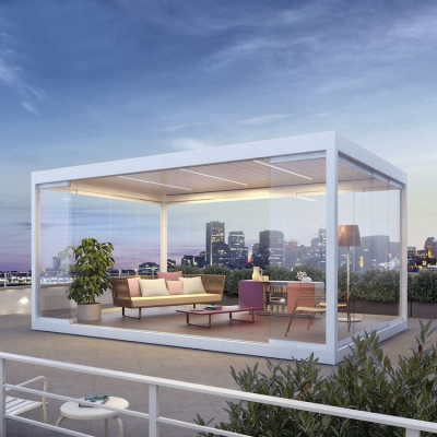 Outdoor pergola cover aluminum wrought iron gazebo canopy With LED Lights