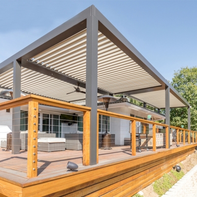 Waterproof gazebo motorized louvre roofing system bioclimatic louvered roof pergola kits