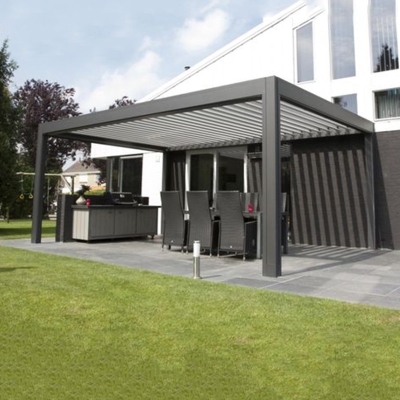 Adjustable motorized louvered roof wrought iron arched aluminium pergola outdoor