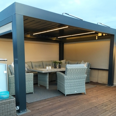 outdoor prefab round metal solid roof gazebo