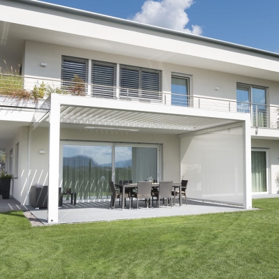 Outdoor modern contemporary style shutters louvered roof system pergola 3 x 4