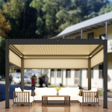 Exterior Waterproof Motorized Metal Gazebo Pergola With Led Light And Blinds