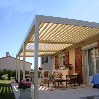 Modern bioclimated opening closing louvre roof waterproof metal pergola aluminum 4x3